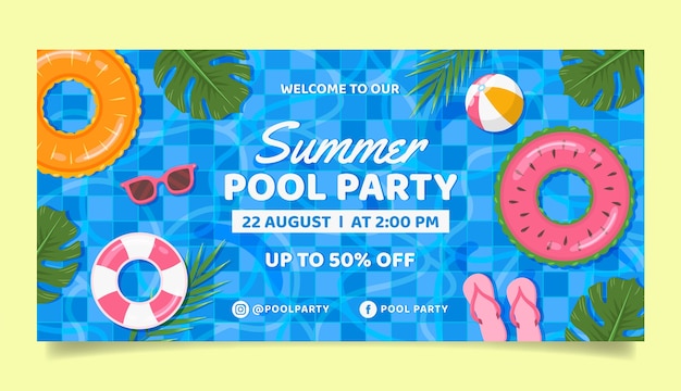 Design piatto di banner di vendita festa in piscina