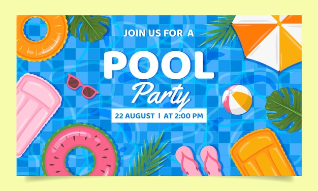 Плоский дизайн шаблона вебинара для вечеринки у бассейна