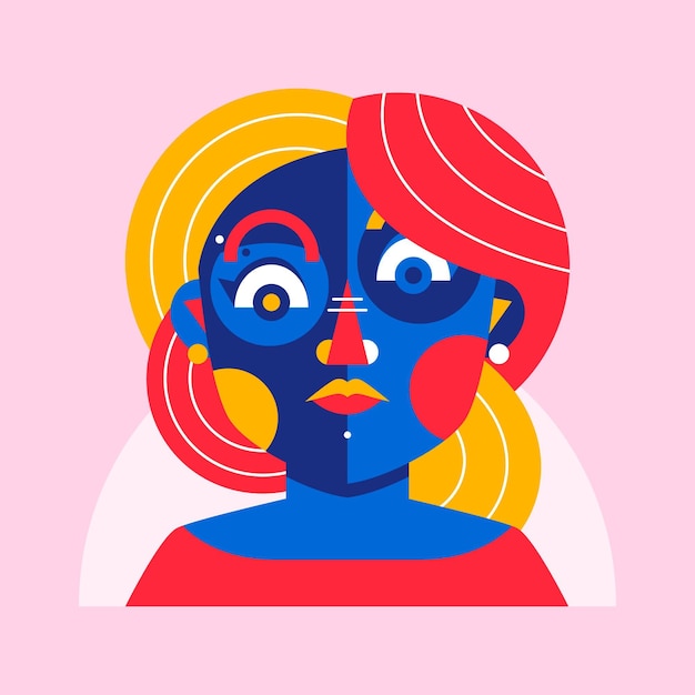 Flat design portrait with abstract shapes