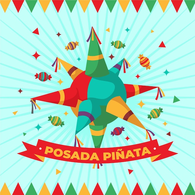 flat design posada pinata and garlands