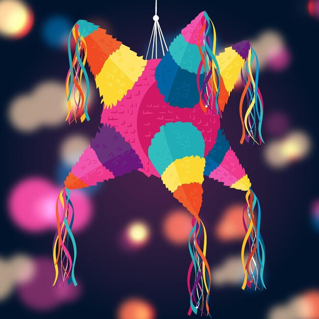 Flat design posada piñata illustration with bokeh effect