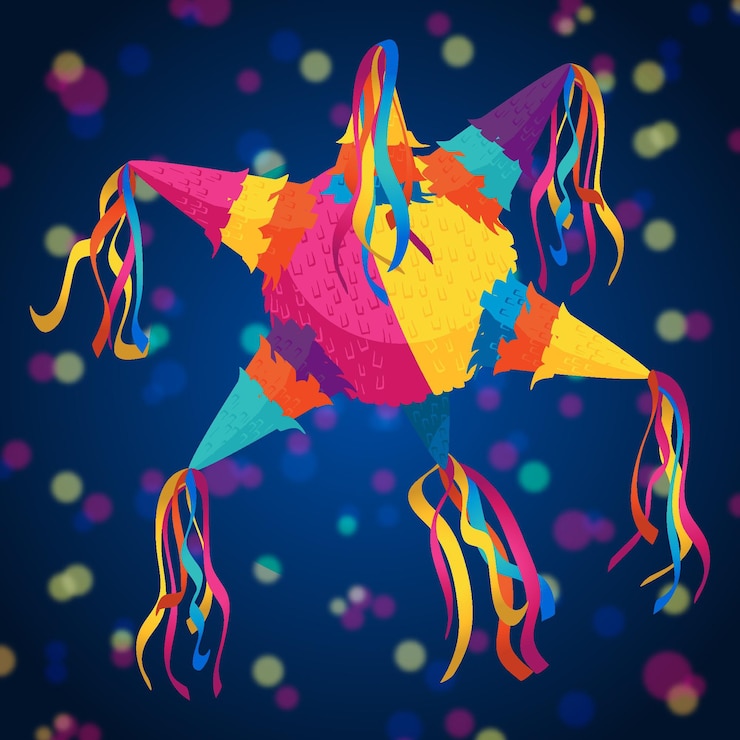 Free Vector flat design posada piñata with bokeh effect