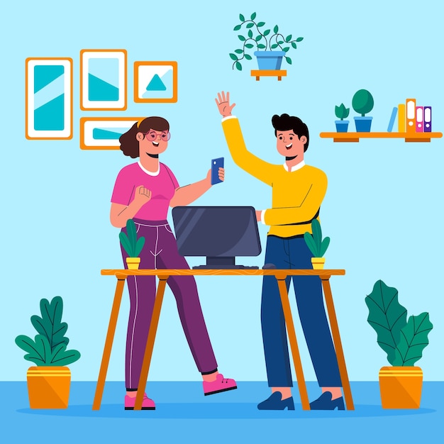 Free vector flat design positive working environment illustration