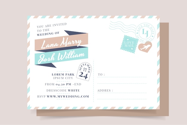 Free vector flat design postcard wedding invitations