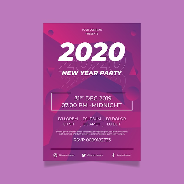 フラットデザインポスターテンプレートデザイン新年2020パーティー