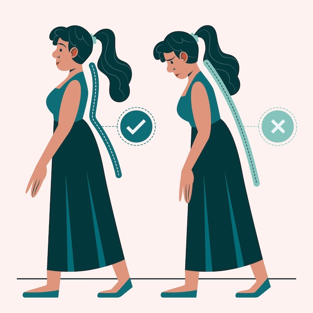 Flat design posture correction infographics