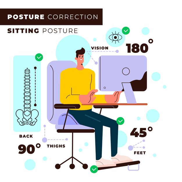 Flat design posture correction infographics