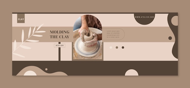 Free vector flat design pottery atelier facebook cover