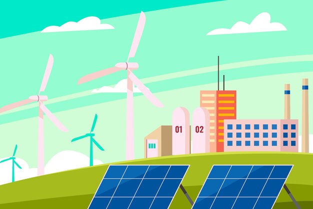 flat design power plant illustration