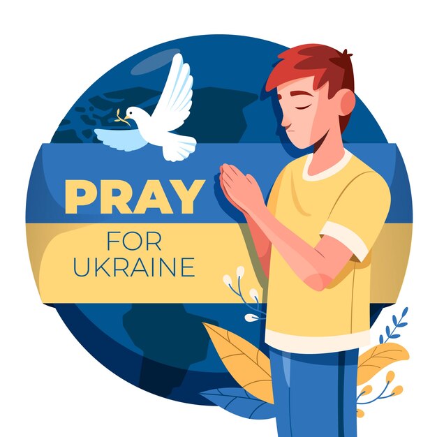 Плоский дизайн молится за украину иллюстрации