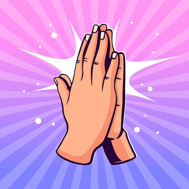 Flat design praying hands cartoon illustration