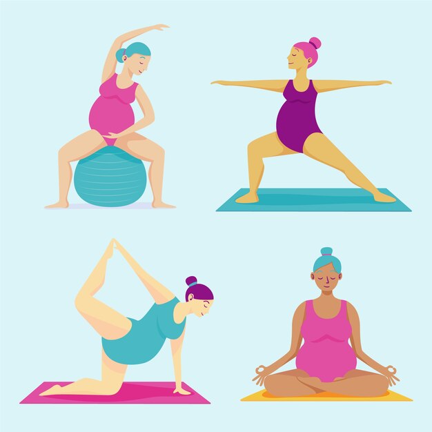 Flat design pregnancy yoga collection