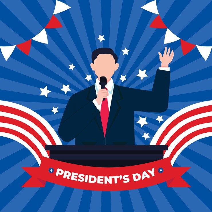 無料Vector スピーチを描いた男とフラットデザイン大統領の日のイベントプロモーション