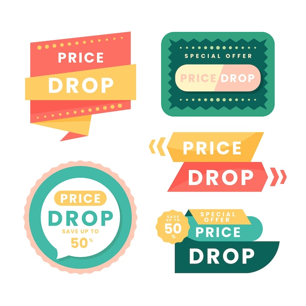 Free vector flat design price drop label collection