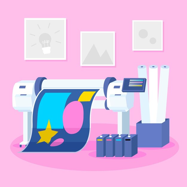 Flat design printing industry illustrated