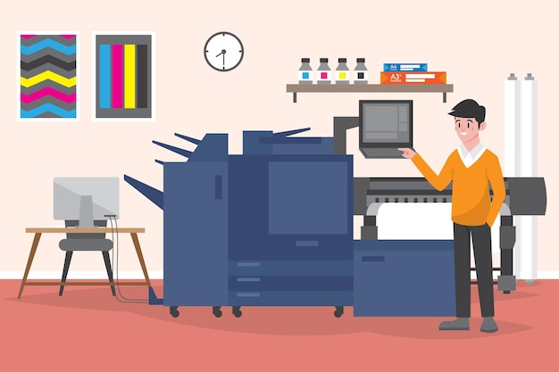 Flat design printing industry illustration