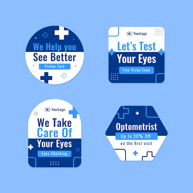 Free vector flat design professional optometrist labels