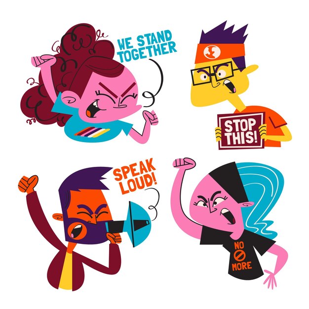 Flat design of protest stickers