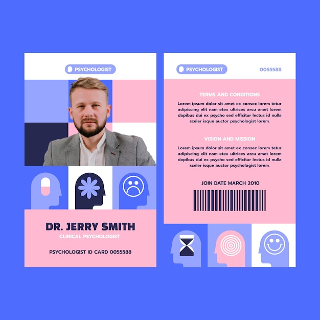 Free vector flat design psychologist id card template
