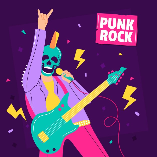 Flat design punk rock illustration