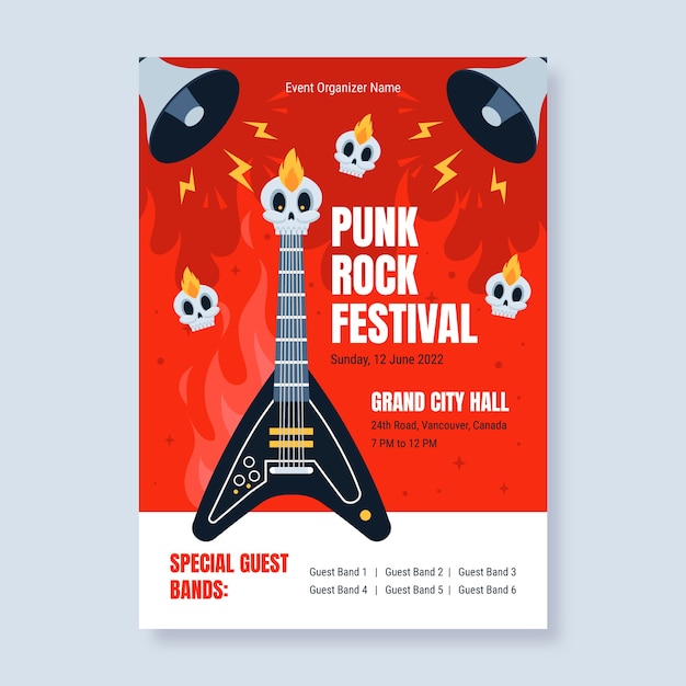 Vettore gratuito poster punk rock design piatto