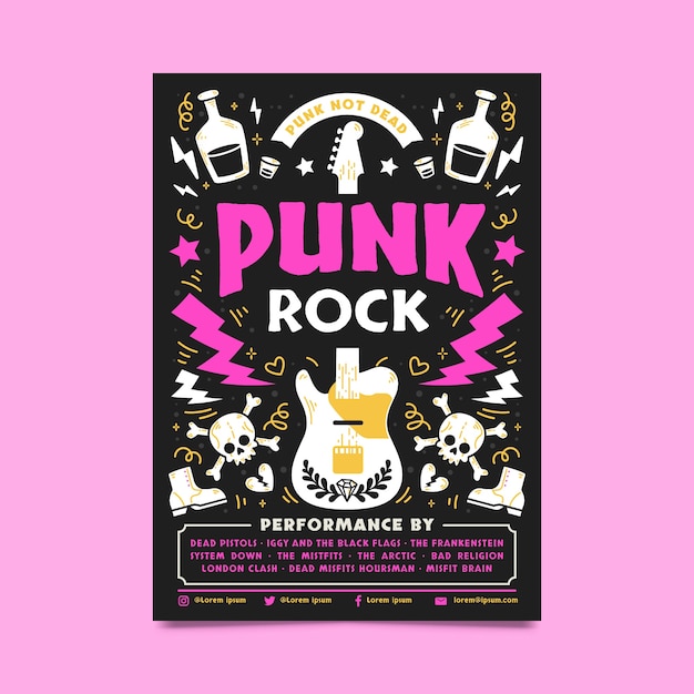Бесплатное векторное изображение Плоский дизайн панк-рок плаката