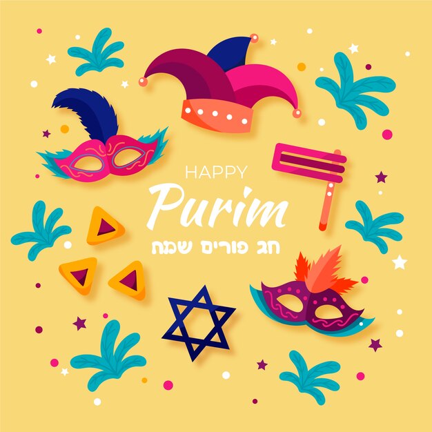 Free vector flat design purim day concept