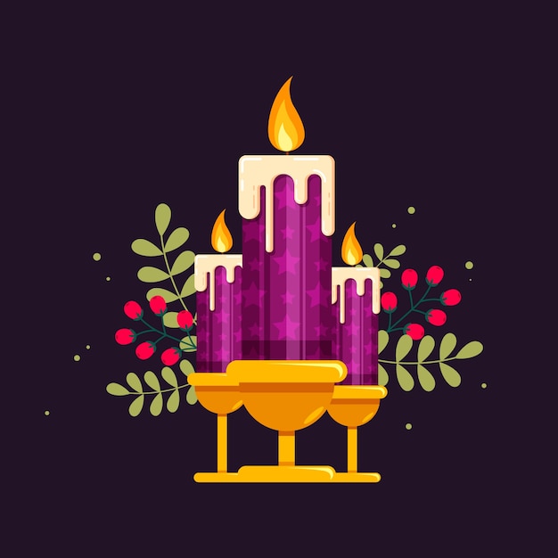 Бесплатное векторное изображение Плоский дизайн фиолетовые свечи пришествия иллюстрации