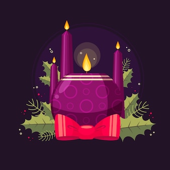 Illustrazione di candele dell'avvento viola design piatto