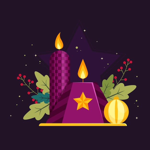 Illustrazione di candele dell'avvento viola design piatto