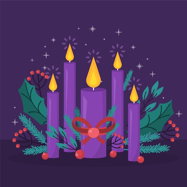 Flat design purple advent candles illustration