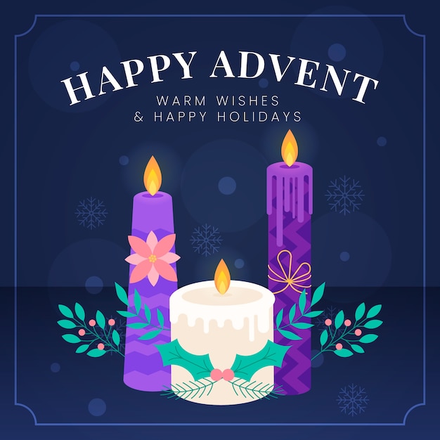 Flat design purple advent candles illustration