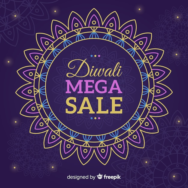 Flat design of purple diwali sale