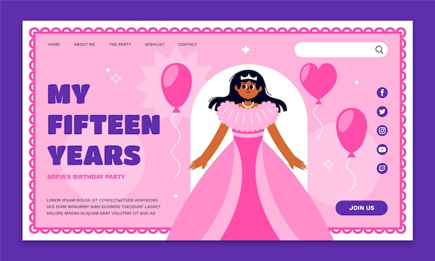 Design piatto modello di banner quinceanera