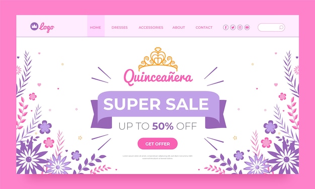 Flat design quinceanera template