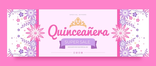 Free vector flat design quinceanera template