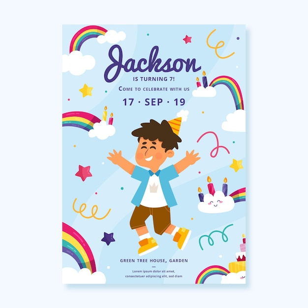 Free vector flat design rainbow birthday invitation template