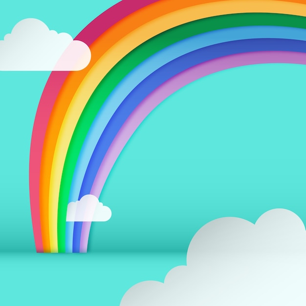 Flat design rainbow with clouds