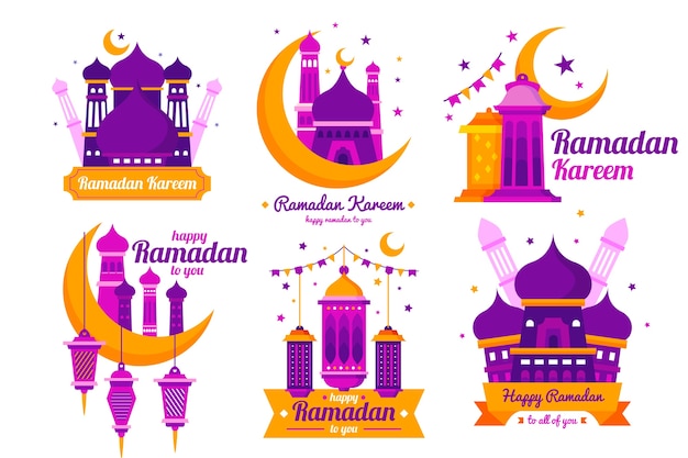 Flat design ramadan badge collection