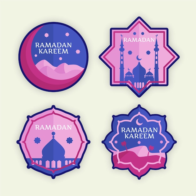 Flat design ramadan label collection
