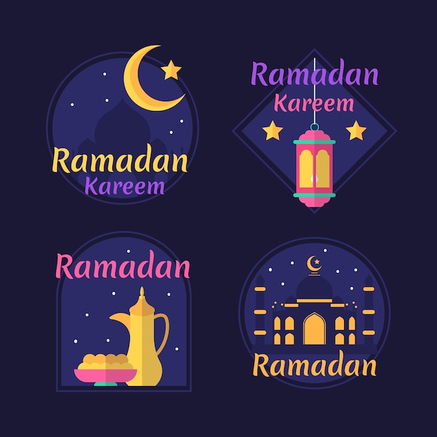 Free vector flat design ramadan labels