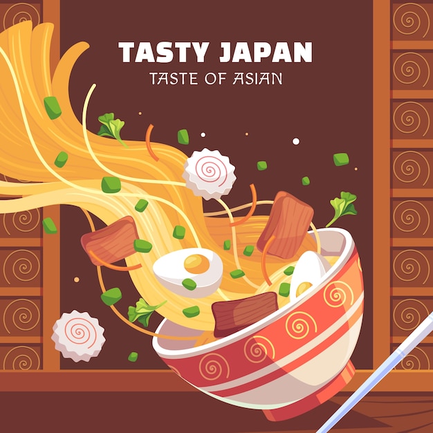 無料ベクター フラットデザインのラーメンイラスト