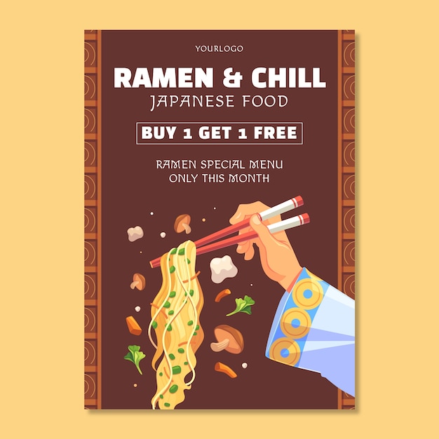 Free vector flat design ramen poster template