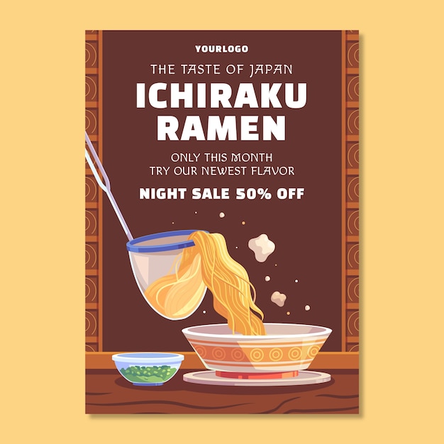 Free vector flat design ramen poster template