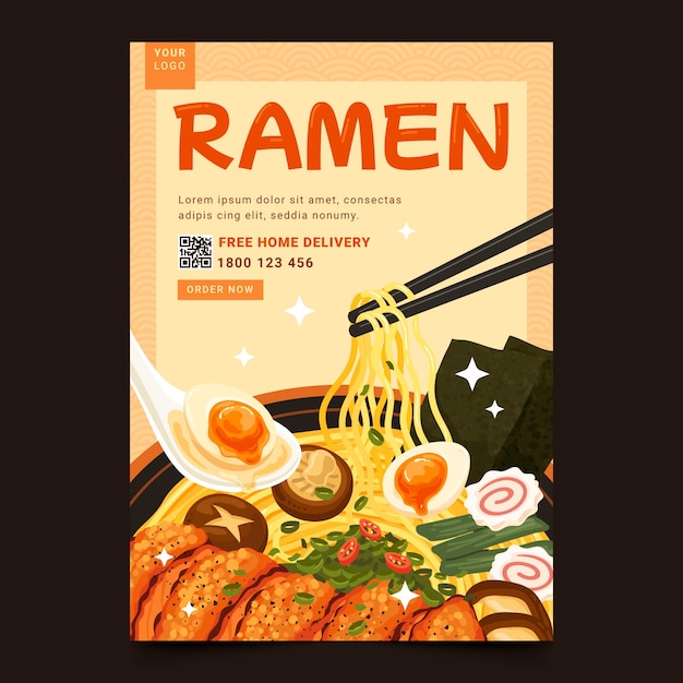 Free vector flat design ramen poster template