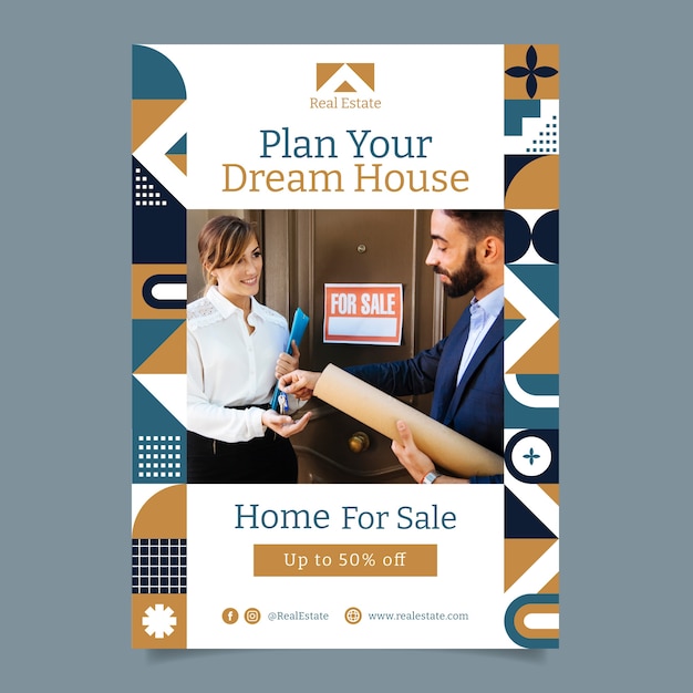 Flat design real estate business poster