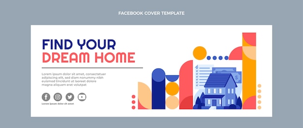 Vettore gratuito copertina facebook immobiliare dal design piatto