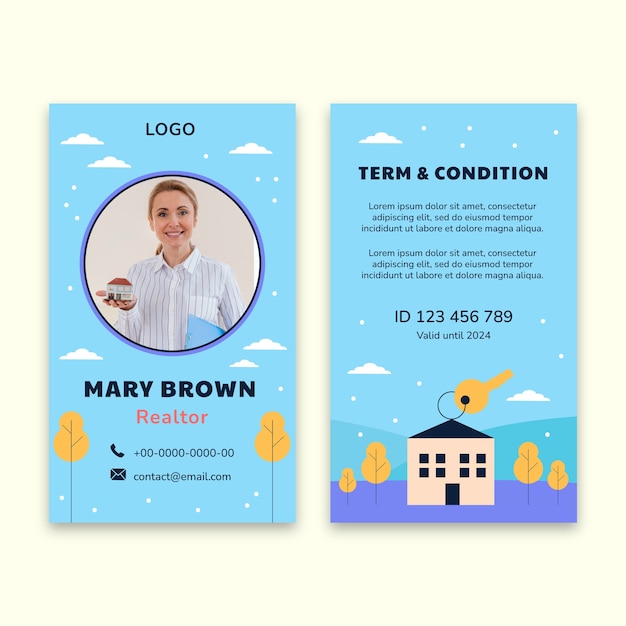 Free vector flat design real estate id card