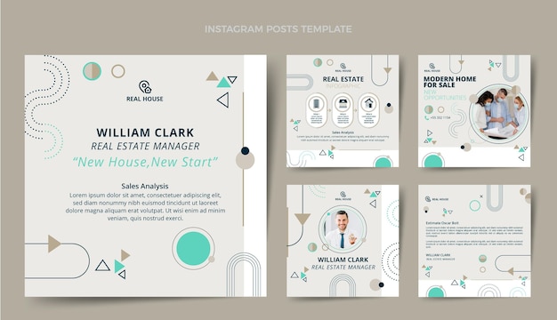 flat design real estate instagram post pack