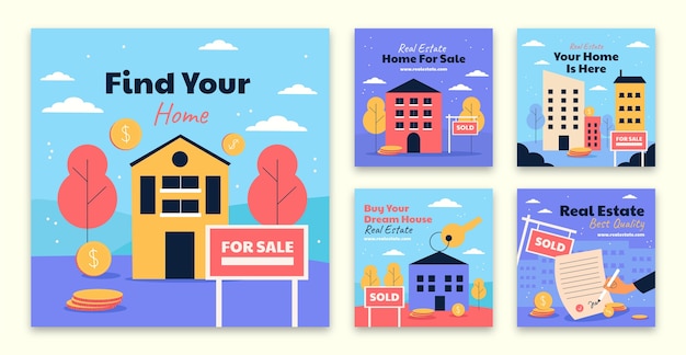 Free vector flat design real estate instagram post